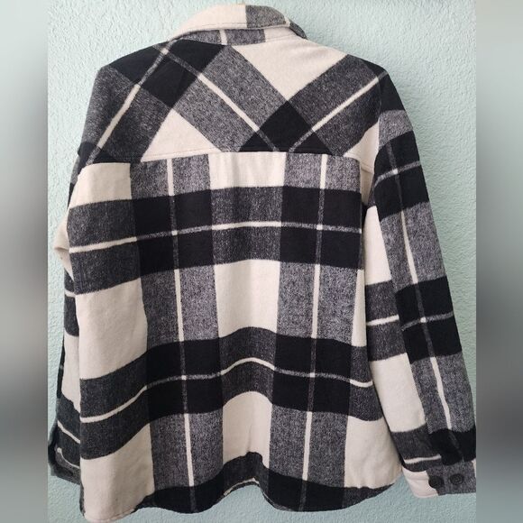 Thread and Supply shacket shirt jacket plaid front pockets size L black & cream - Picture 2 of 11